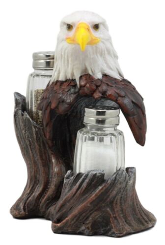 Ebros Patriotic American Bald Eagle Glass Salt & Pepper Shakers Holder Figurine Set