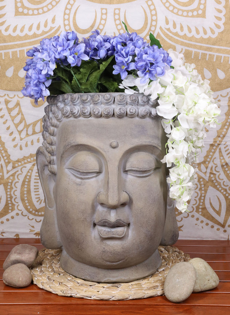 Shakyamuni Buddha Gautama Head Flower Plants Vase Planter Garden Statue 14.75"H