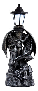 Ebros Gift Mystical Rocky Cliff Top Castle Dungeon Guardian Dragon Solar LED Light Lantern Statue Path Lighter Patio Lighter - Ebros Gift
