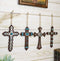 Rustic Western Turquoise Faux Leather Crosses Set of 4 Christmas Tree Ornaments
