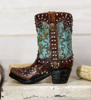Ebros Set of 2 Western Cowboy Turquoise Boots Make Up Tools Pencil Pen Holder Figurine