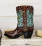 Ebros Set of 2 Western Cowboy Turquoise Boots Make Up Tools Pencil Pen Holder Figurine