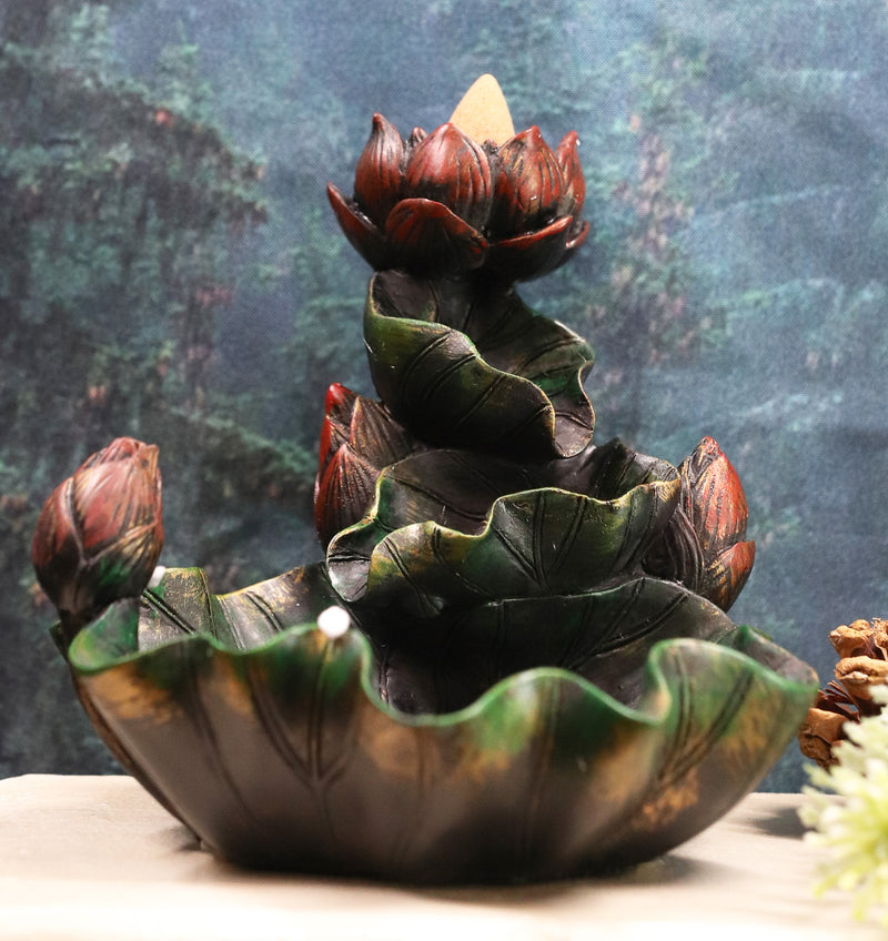 Ebros Zen Lotus Blossom Backflow Incense Cone Burner Tower Statue 4.25"Tall