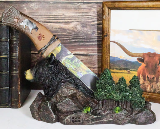 Black Bear In Mountain Forest Landscape Statue With Large Letter Opener Dagger - Ebros Gift