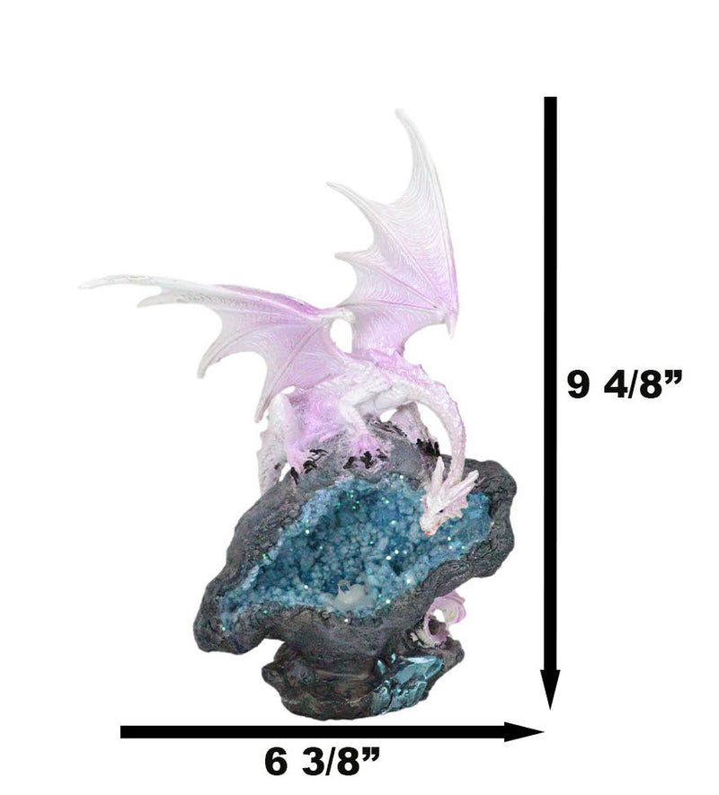 Pink Dragon Guarding Colorful LED Quartz Faux Geode Rock Crystal Cove Figurine