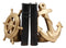 Nautical Coastal Home Decor Ship Anchor And Captain's Helm Wheel Bookends Set