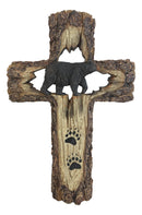 Rustic Western Black Bear With Paw Prints Faux Wood Wall Cross Decor Plaque