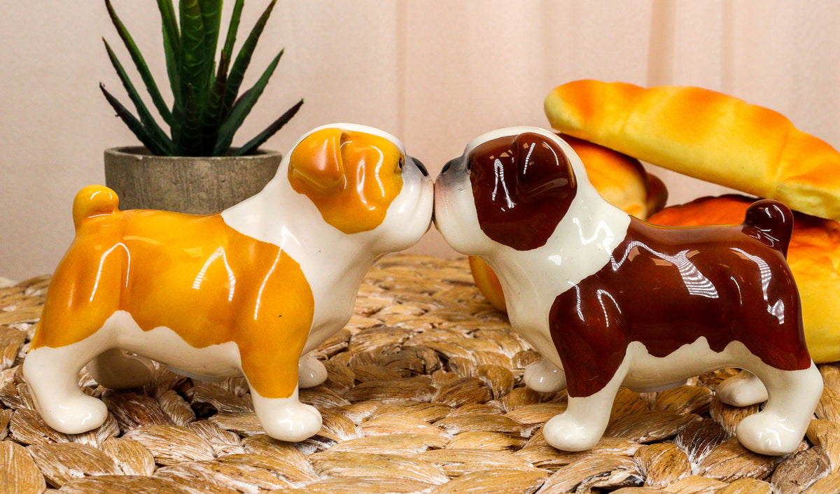 Fawn Chocolate Bulldogs Salt And Pepper Shakers Ceramic Magnetic Figurine Set