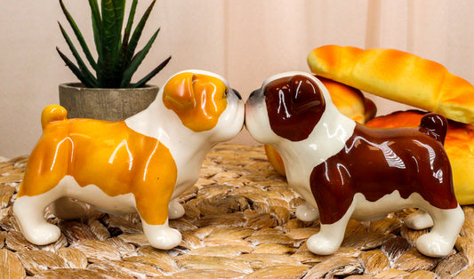 Fawn Chocolate Bulldogs Salt And Pepper Shakers Ceramic Magnetic Figurine Set