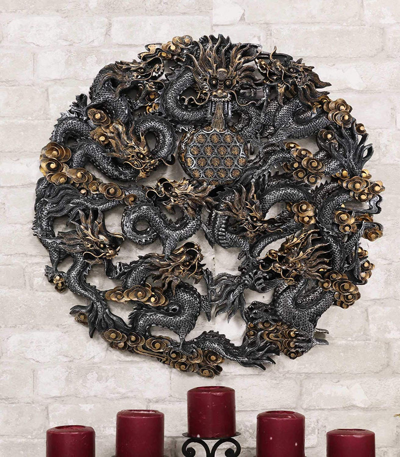 Ebros Large Chinese Ming Dynasty Imperial (9) Nine Sons Dragons Wall Sculpture