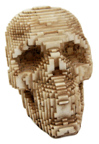 Ebros Gift 3D Pixel Skull Figurine 5"L Cubic Voxel Gamer Skull Skeleton Decorative Sculpture (Brown) - Ebros Gift