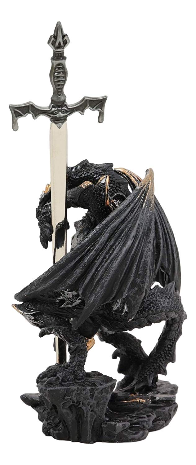 Ebros Ghost Elemental Dragon With Battle Armor And Long Sword Letter Opener Statue