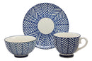 Ebros Blue Zig Zag Pattern Contemporary Designer Ceramic Dinnerware Bowl Mug Plate Set