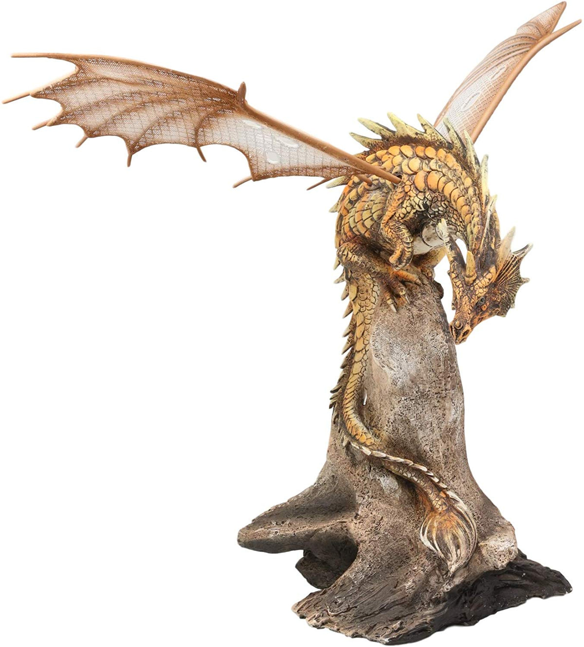 Ebros Gold Color Desert Pterosaur Dinosaur Dragon Perching On Rock Statue 14.5"H - Ebros Gift