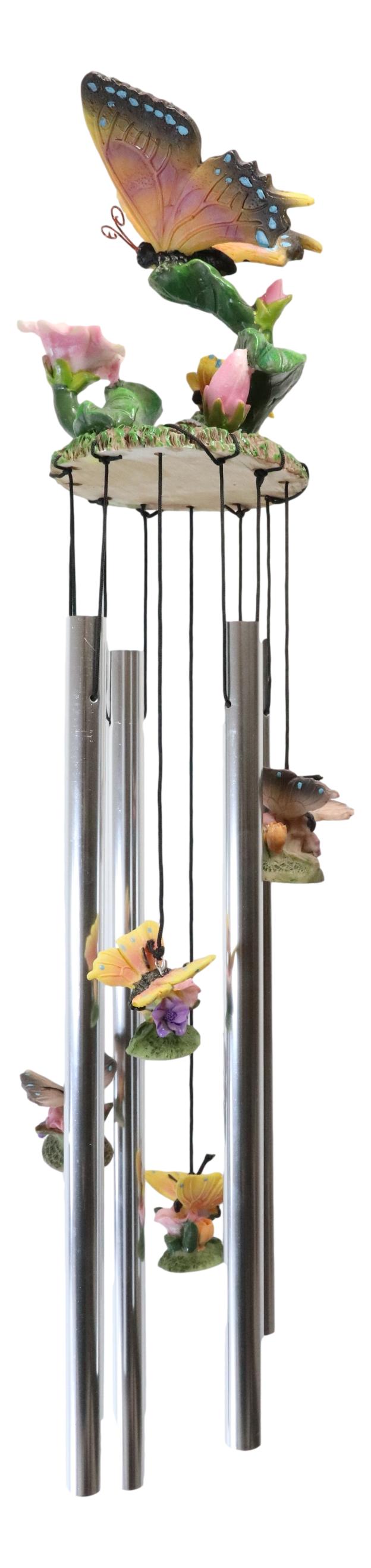 Monarch Butterflies Flitting On Flowers Resonant Wind Chime Garden Patio Decor