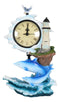 Nautical Marine Bottlenose Dolphins Family In Waves By Lighthouse Table Clock