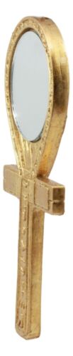 Small Crux Ansata Egyptian Golden Ankh Djed Hand Mirror Figurine 8.25"H New Age