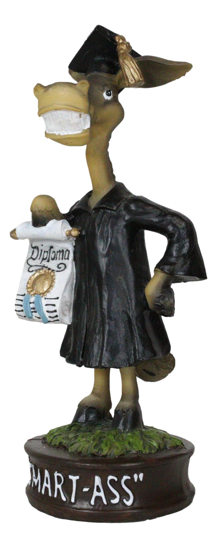 Comical Smart Ass Donkey with Diploma In Graduation Outfit Tassel Hat Figurine - Ebros Gift