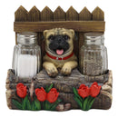 Ebros Panting Pug Dog By Fences & Flower Bed Dinner Napkin Salt Pepper Shakers Holder