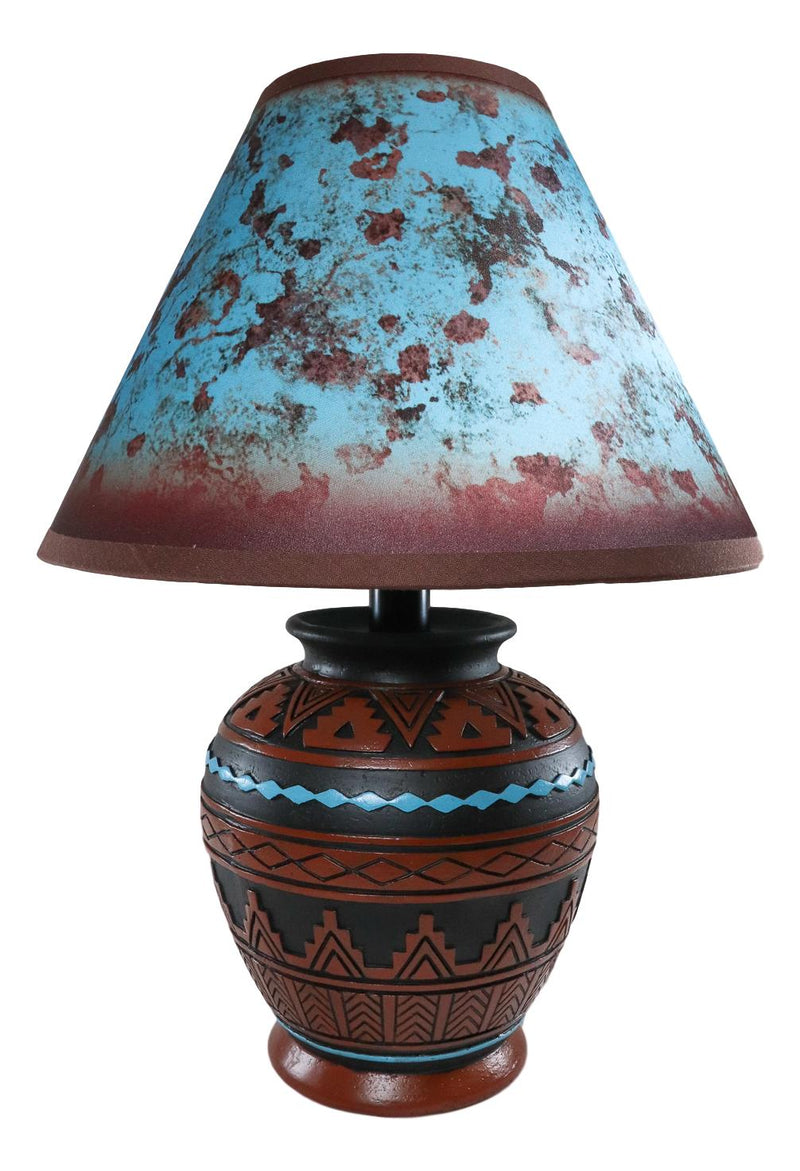 Indian Tribal Southwest Navajo Vector Brown Petite Vase Table Lamp With Shade