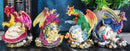 Set of 4 Metallic Red Green Pink Blue Dragons Crouching On Skulls Mini Figurines