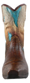 Rustic Western Cowboy Turquoise Cowhide Pattern Boot Flower Vase Planter Decor