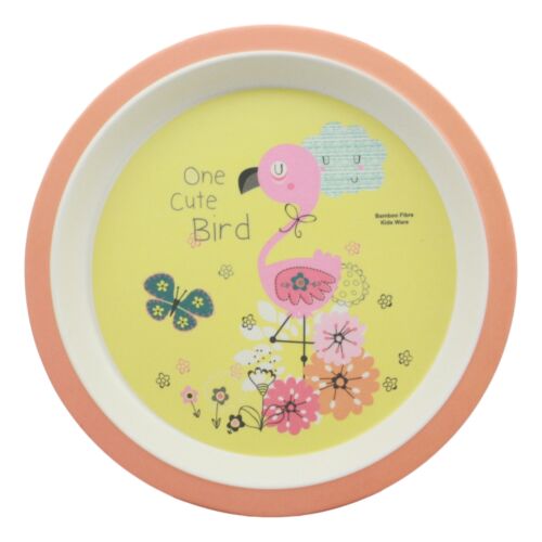 Ebros Flamingo 5 Pc Organic Bamboo Dinnerware Set For Kids Children Toddler Baby