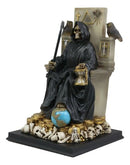 Black Santa Muerte Holding Scythe Seated On Throne Statue Our Lady Of Death