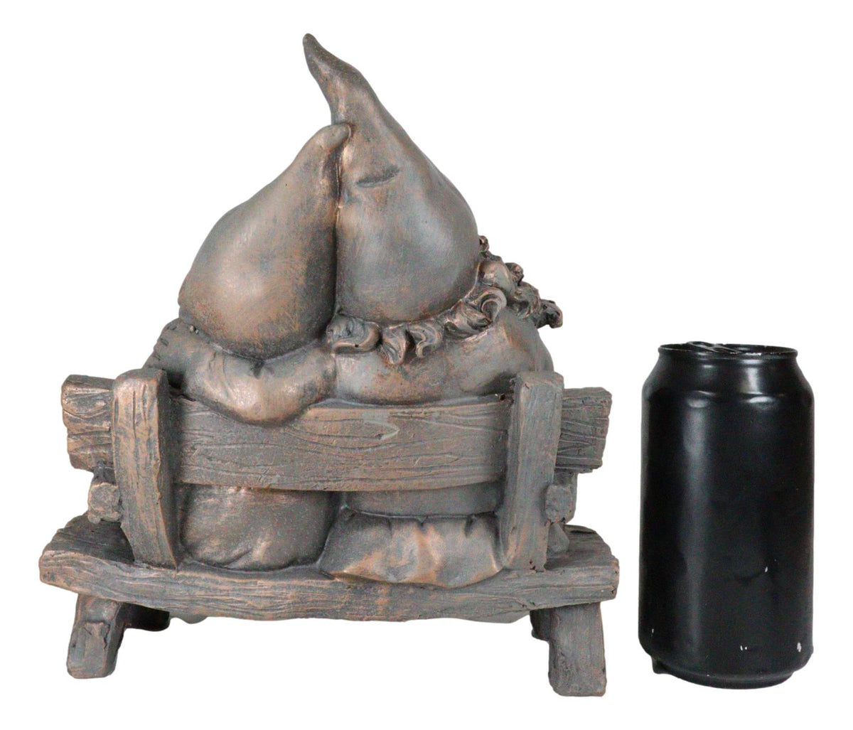 Forever Love Mr and Mrs Gnome Couple Sitting On Wooden Stool Bench Figurine