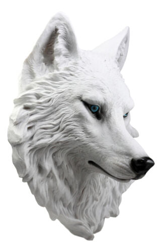 Large Ghost Albino Snow White Wolf Head Wall Decor Plaque 16"H Direwolf Figure - Ebros Gift