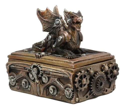 Ebros Bronzed Steampunk Cyborg Dragon Jewelry Box Figurine 9.5"L Robotic Serpentine