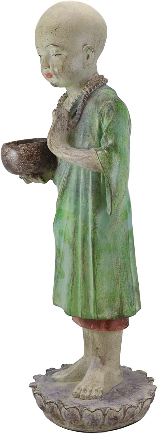 Ebros 24" Tall Jizo Buddha Monk Hand Greeting Pose Holding Bowl Bird Feeder Bath - Ebros Gift