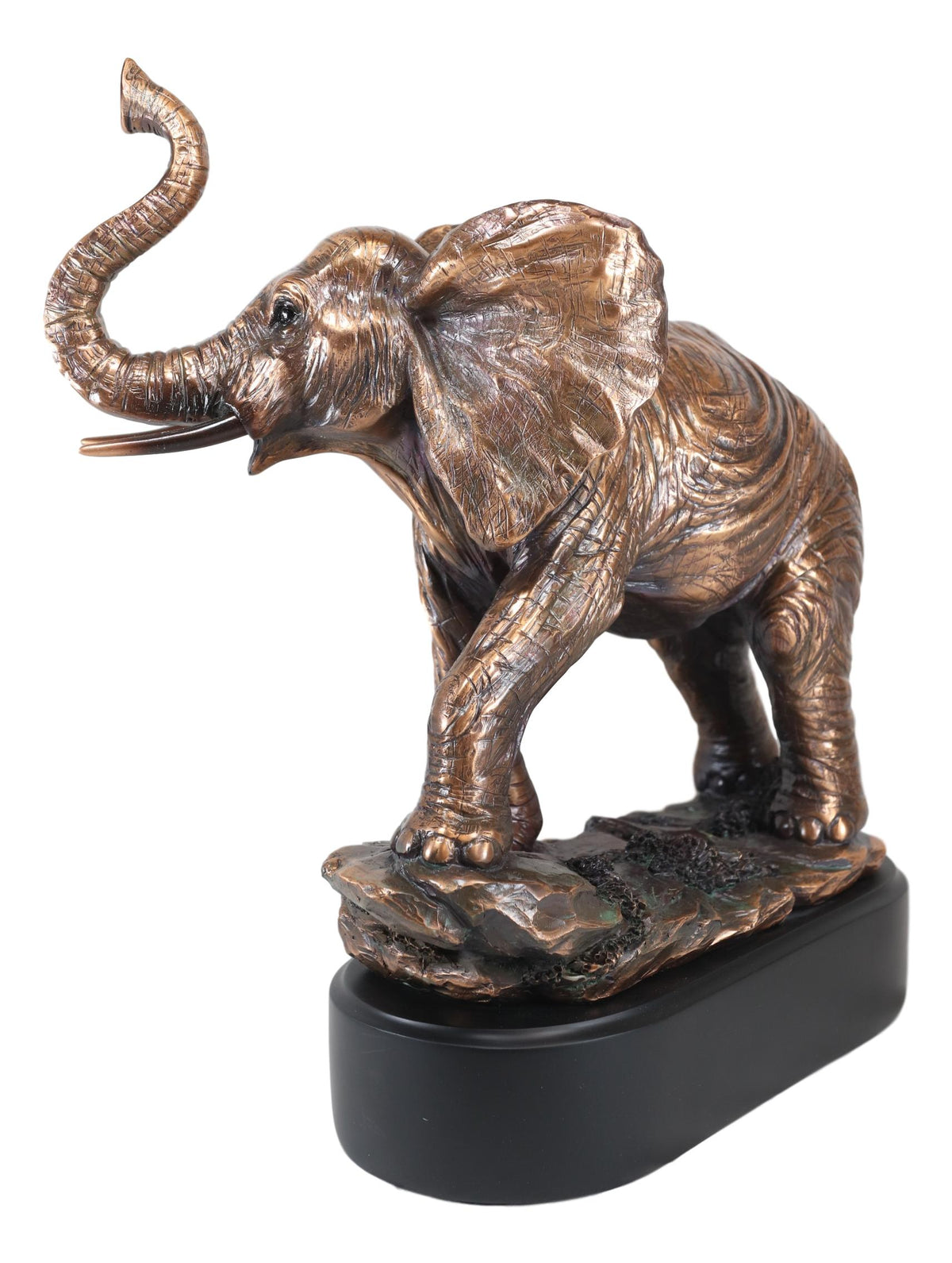 Ebros Large African Long Tusked Elephant Marching W/ Trunk Raised Statue W/ Base - Ebros Gift
