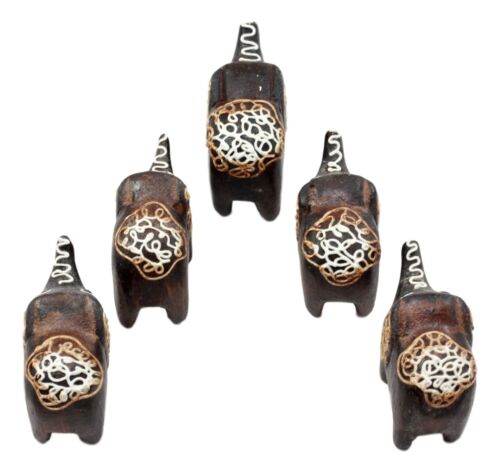 Balinese Wood Handicrafts Carved Jungle Elephant Miniature Figurines Set 2.5"L