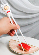 White Porky Pig Reusable Training Chopsticks Set With Silicone Helper BPA Free