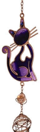 Stained Glass Feline Love Purple Slinky Cat Wind Chime Suncatcher Garden Patio