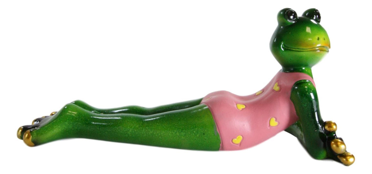 Ebros Whimsical Diva Green Lady Frog In Pink Swimsuit And Golden Manicure Figurine