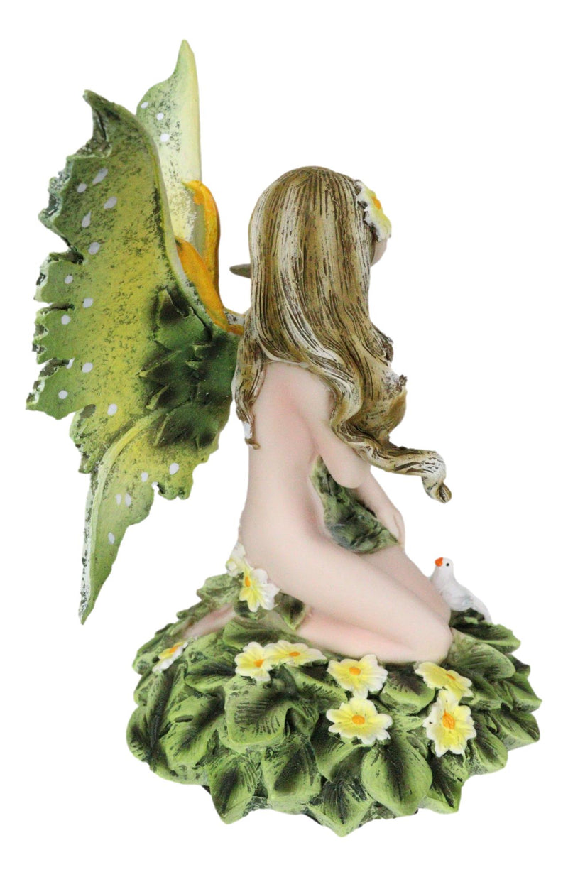 Tribal Green Daisy Flower Garden Innocent Fairy Eve Kneeling On Petals Figurine
