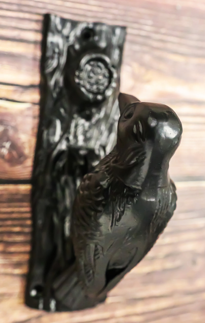 Cast Iron Black Rustic Woodpecker Bird On Tree Door Knocker With Strike Plate