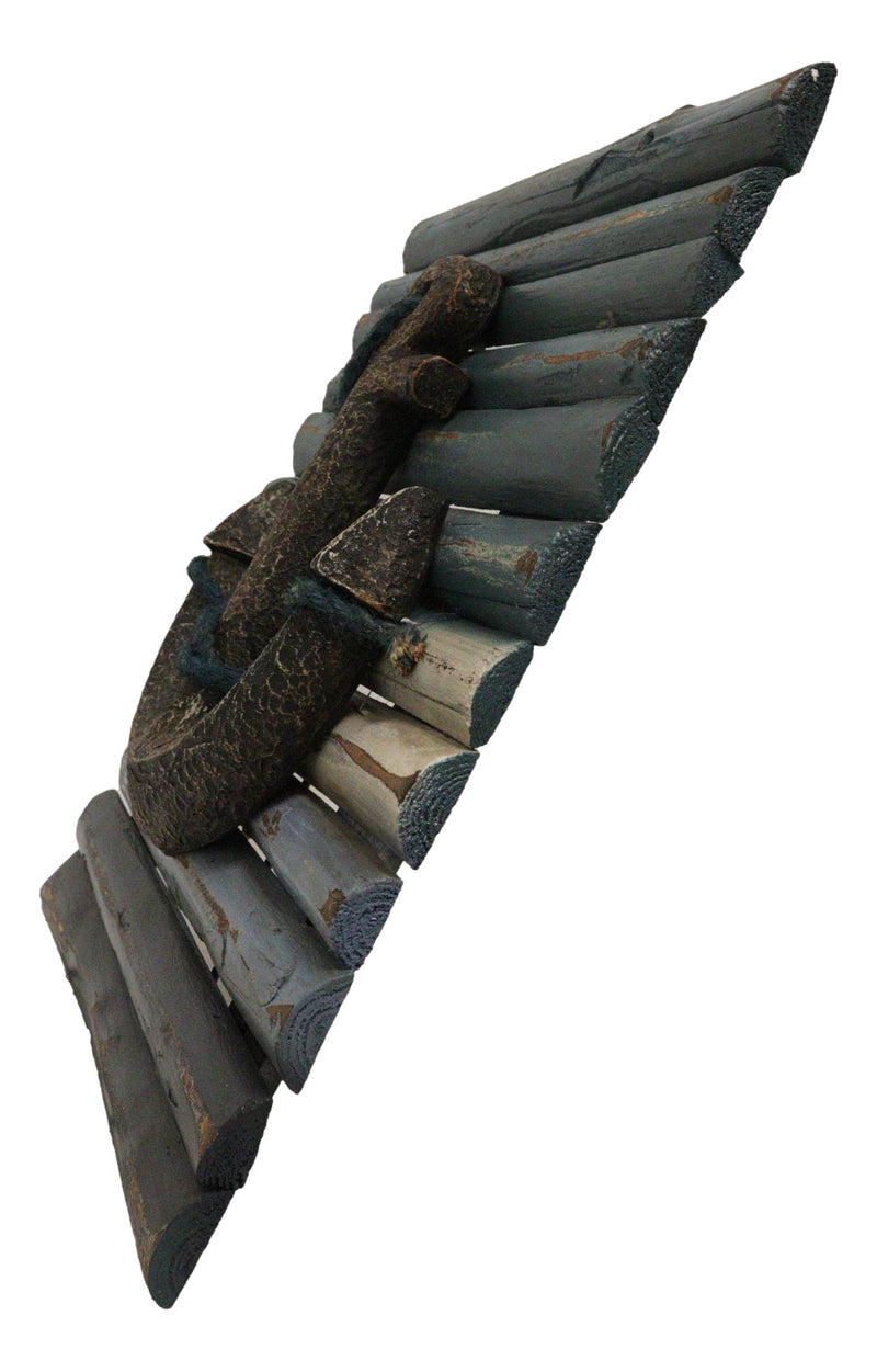 Rustic Beach Nautical Marine Ship Anchor With Ropes Wood Panel Wall Decor Plaque