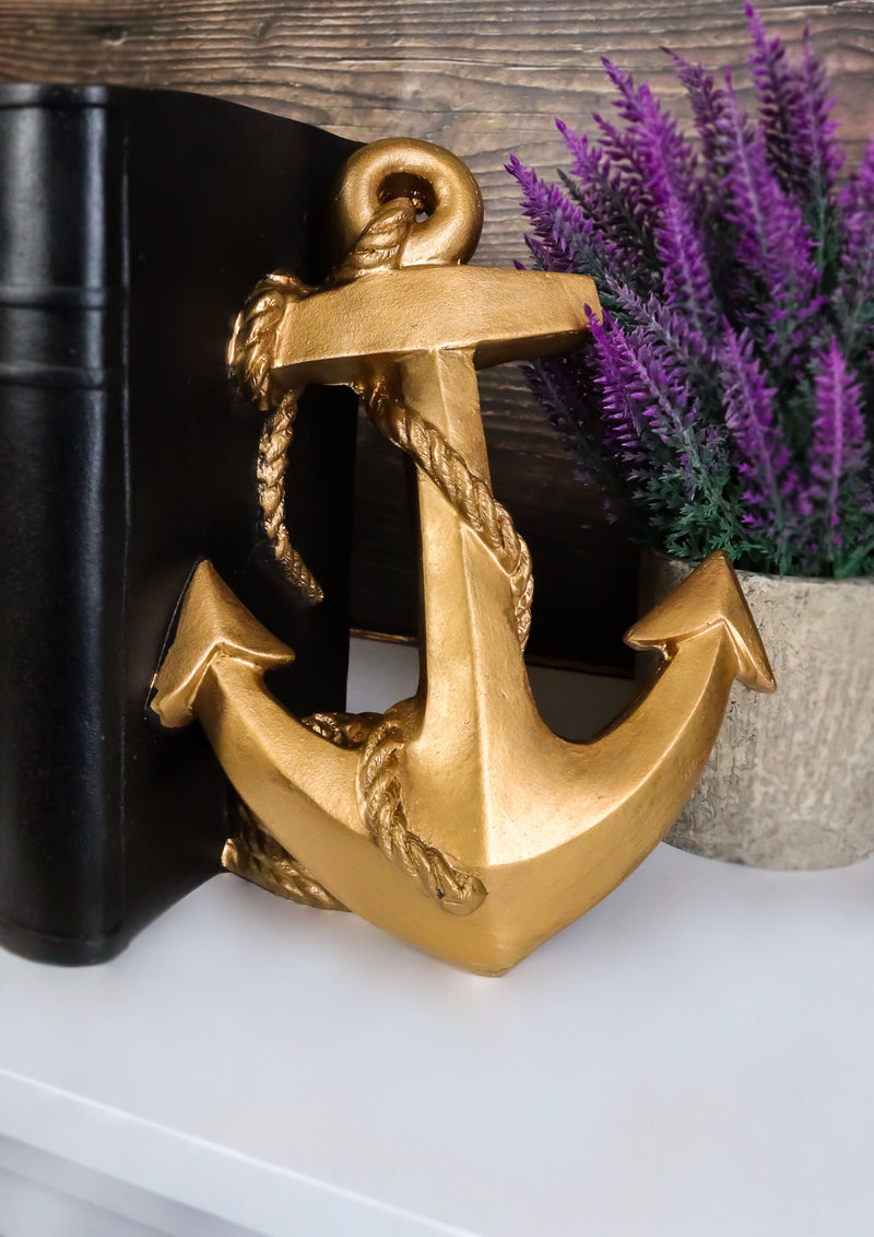 Nautical Coastal Home Decor Ship Anchor And Captain's Helm Wheel Bookends Set