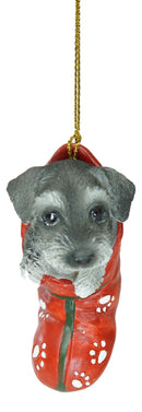 Ebros Teacup Schnauzer Puppy Dog In Red Pawprint Sock Christmas Tree Small Ornament