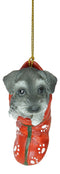Ebros Teacup Schnauzer Puppy Dog In Red Pawprint Sock Christmas Tree Small Ornament
