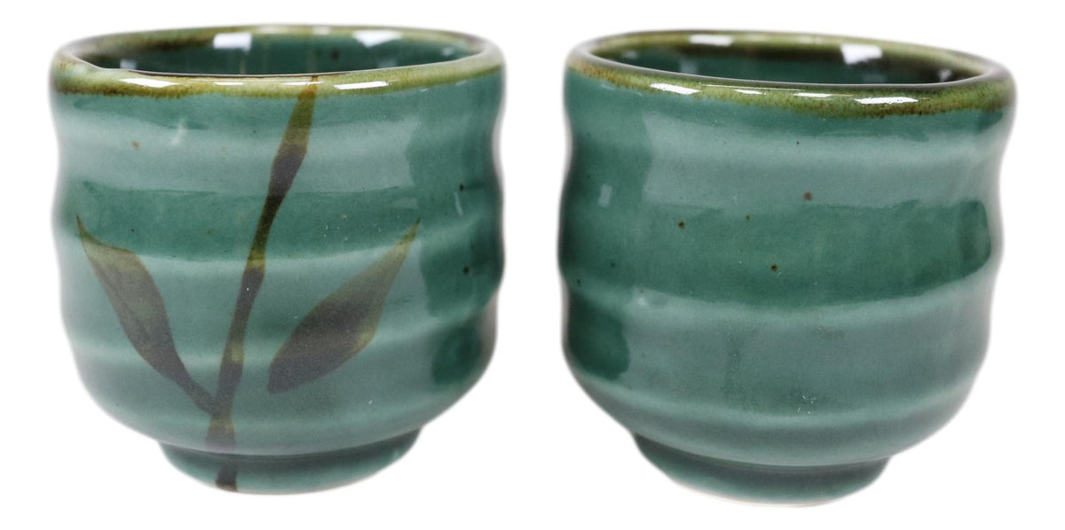 Ebros Japanese Design Porcelain Wetlands Reed Rice Wine Sake Flask With Four Cups Set - Ebros Gift