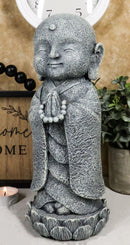 Japanese Namaste Praying Jizo Monk Standing On Lotus Flower Figurine 9.75"H