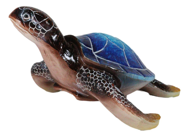 Nautical Ocean Blue Hues Giant Sea Turtle Swimming Figurine 9.5"Long Tortoise