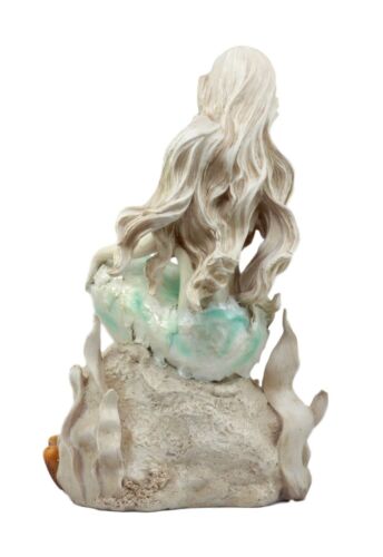 Ebros Ocean Turquoise Mermaid Sitting On Starfish Coral Bed Rock Figurine 13"H