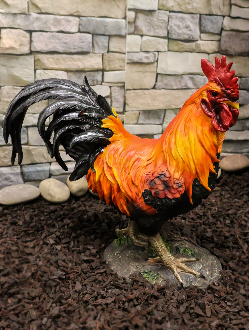 Country Farm Chicken Morning Crow Alpha Rooster Figurine Large Statue Home Decor