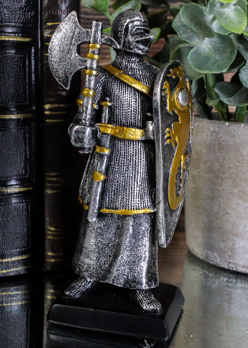 Suit Of Armor Medieval Knight With Axe And Large Dragon Shield Mini Figurine
