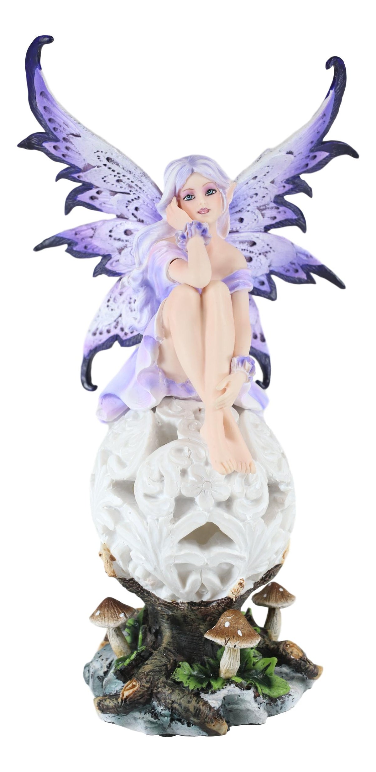 Ebros Goddess Amethyst Fairy Sitting On Filigree Orb Statue Night Light
